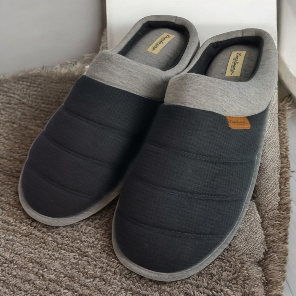 Dearfoams Men's Black Bound Scuff Slippers Size XL 13-14 Night Wear Cushion Sole
